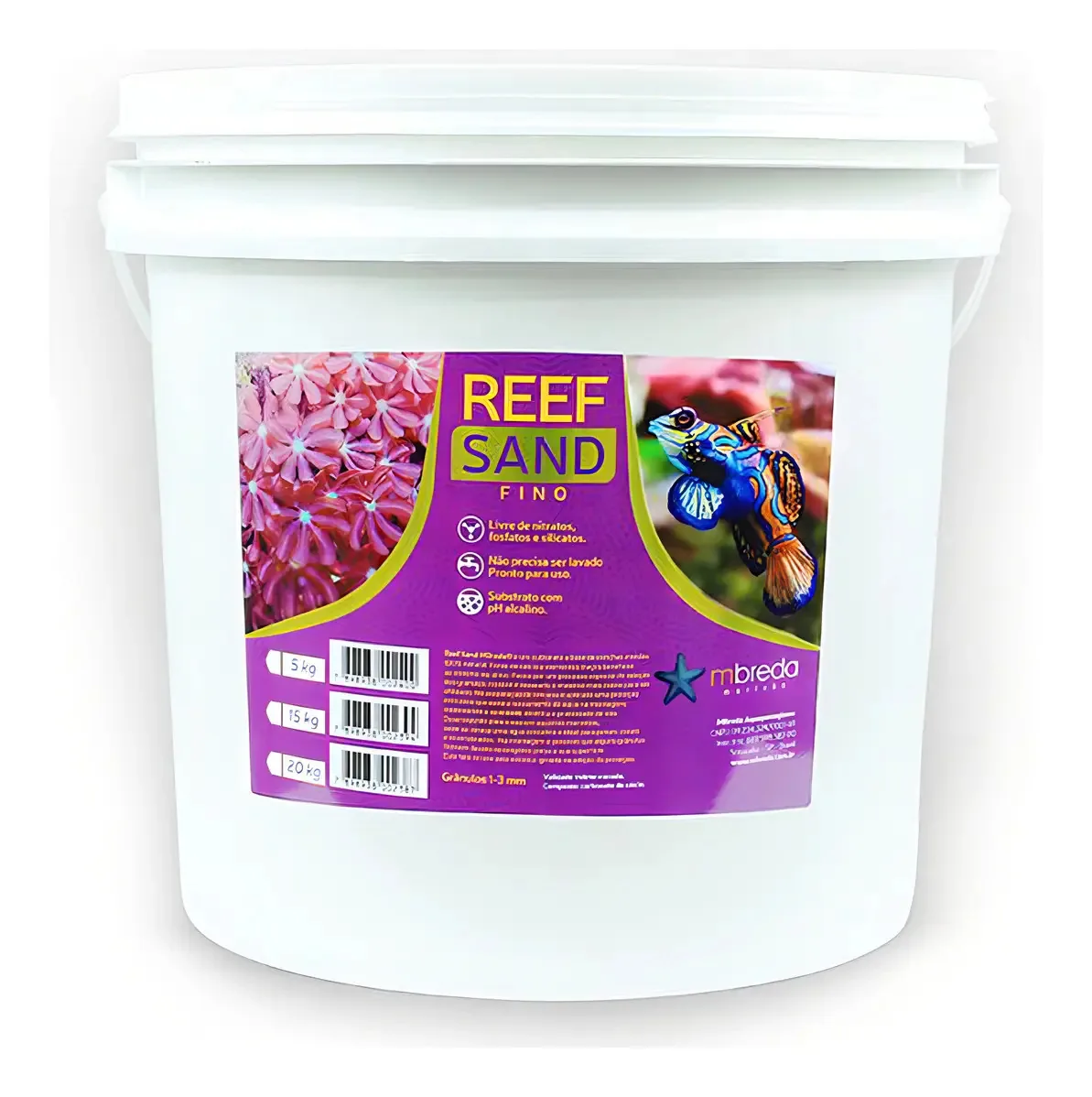 Substrato Marinho Reef Sand Fino Mbreda 20kg Corais Marinhos