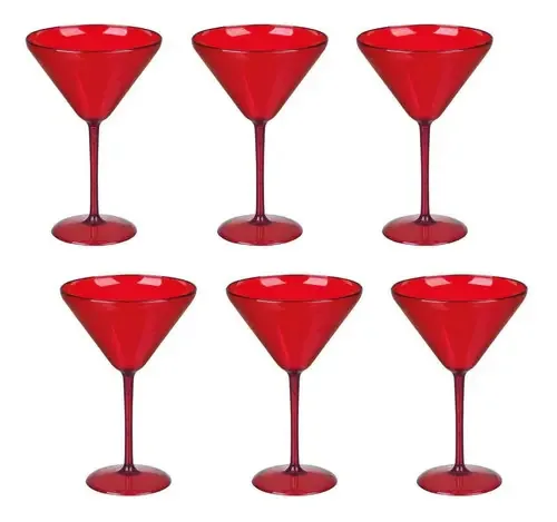 Jogo De Taças Martini Requinte Acrilico Cristal Vermelho