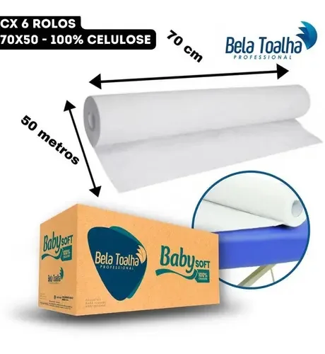 6 Rolos Lençol Hospitalar 70x50 Virgem 100% Celulose Bobina
