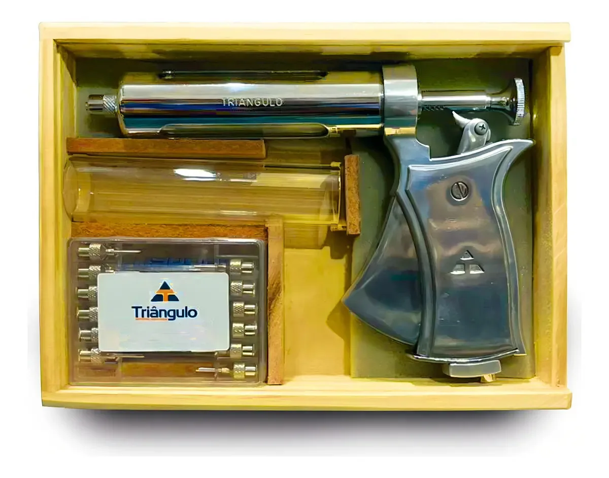 Triângulo Pistola Veterinária Automática 50ml Para Bovinos e Suínos + 12 Agulhas