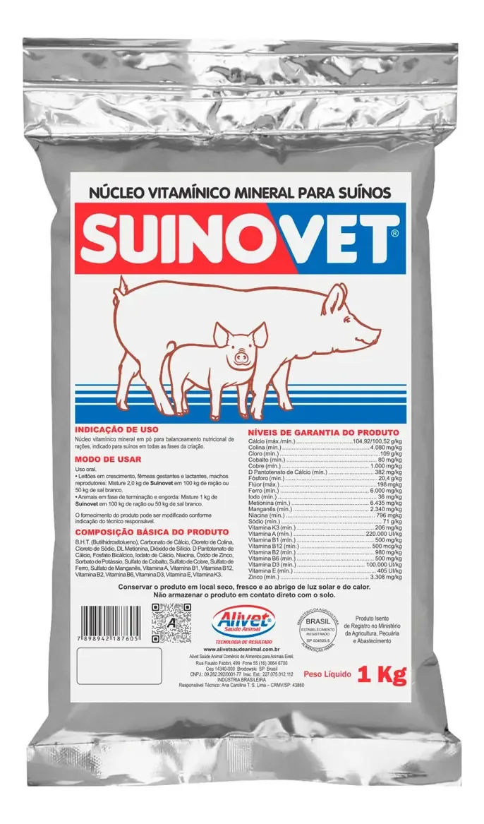 Suplemento Suinovet Para Suínos Refil 1kg Alivet