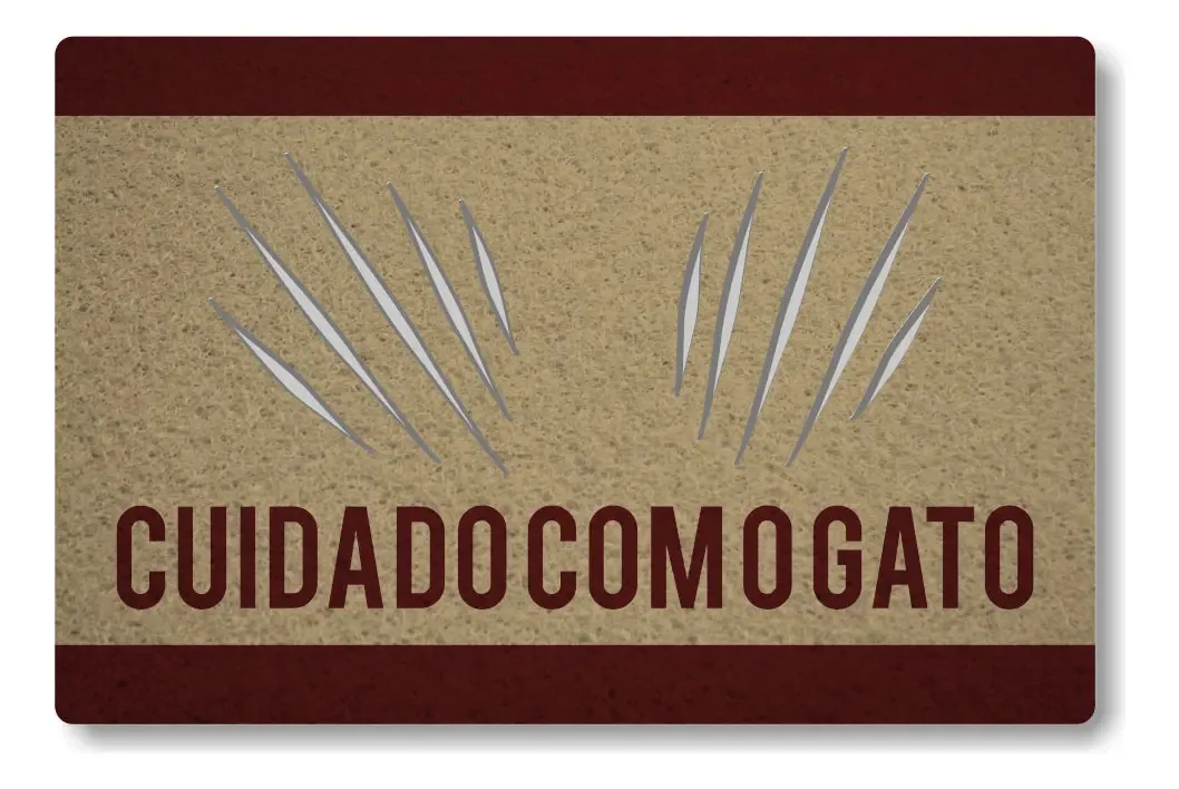 Capacho Global Sinos Cuidado Com O Gato - Bege
