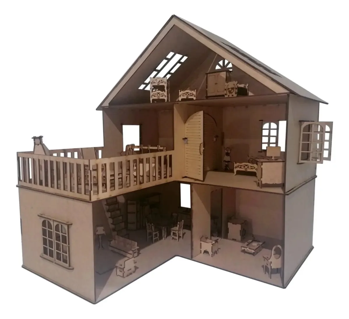 Casa de Boneca MDF Kits E Gifts com Varanda e Móveis 60cm Polly Lol