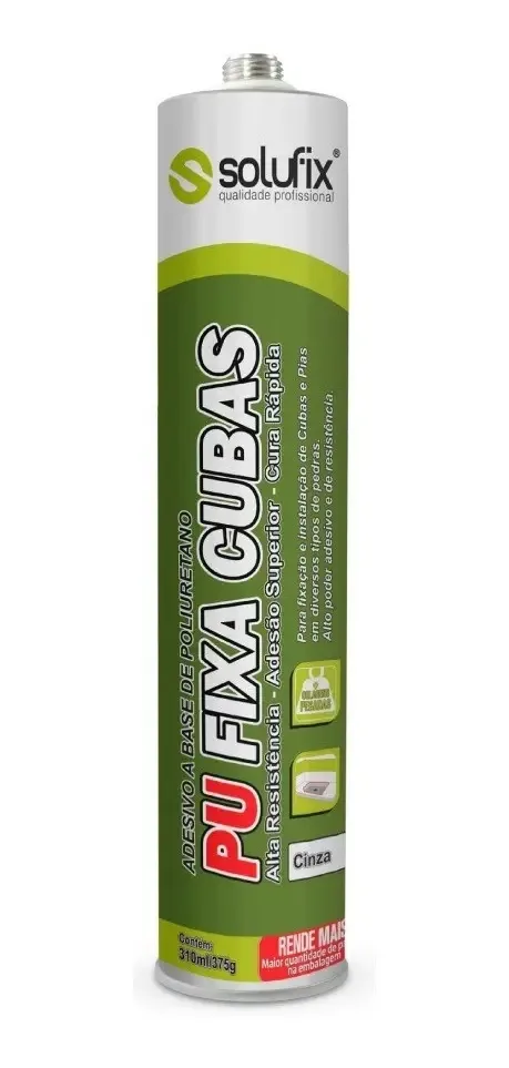 Adesivo Selante Poliuretano PU Fixa Cubas Solufix Cinza 260mL