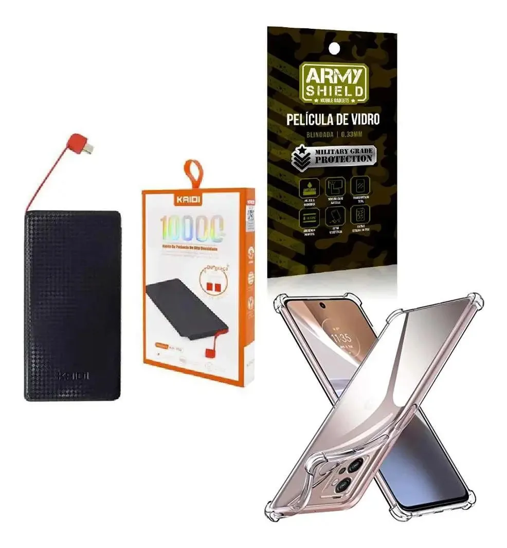 Kit Power Bank 10000mah + Capinha Motorola E22 + Película 3d
