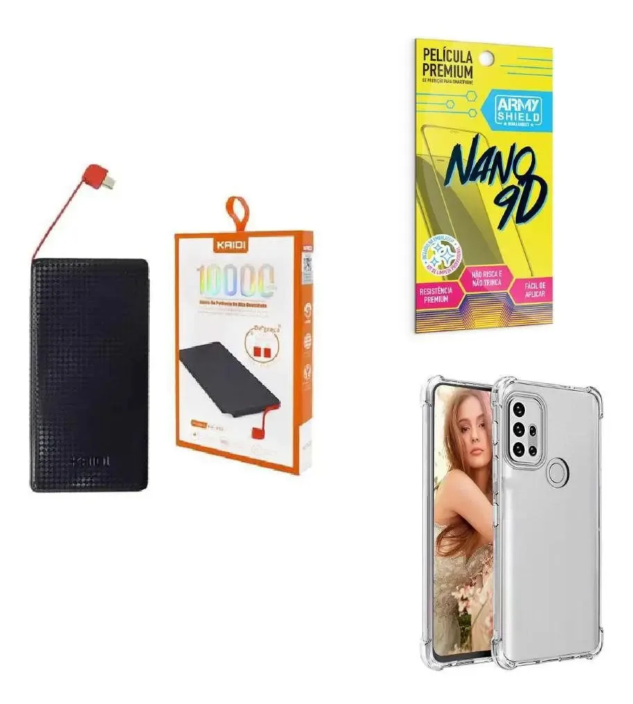 Kit Power Bank 10000mah + Capinha Motorola G10 + Película 9d