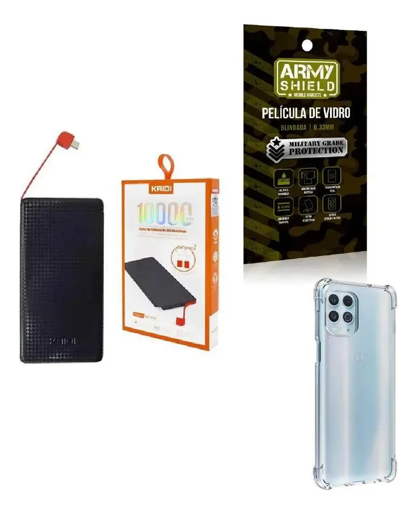 Kit Power Bank 10.000mah + Capa Motorola G100 + Película 3d