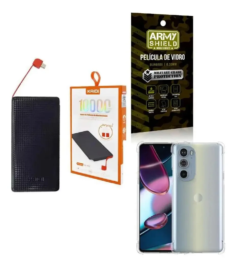 Kit Power Bank 10000mah + Capinha Motorola G32 + Película 3d