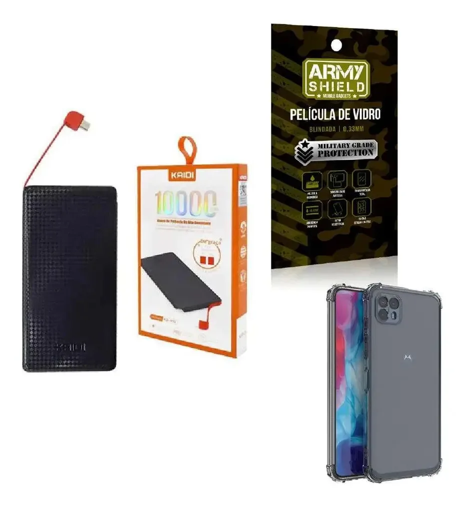 Kit Power Bank 10.000mah + Capa Motorola G505g + Película 3d