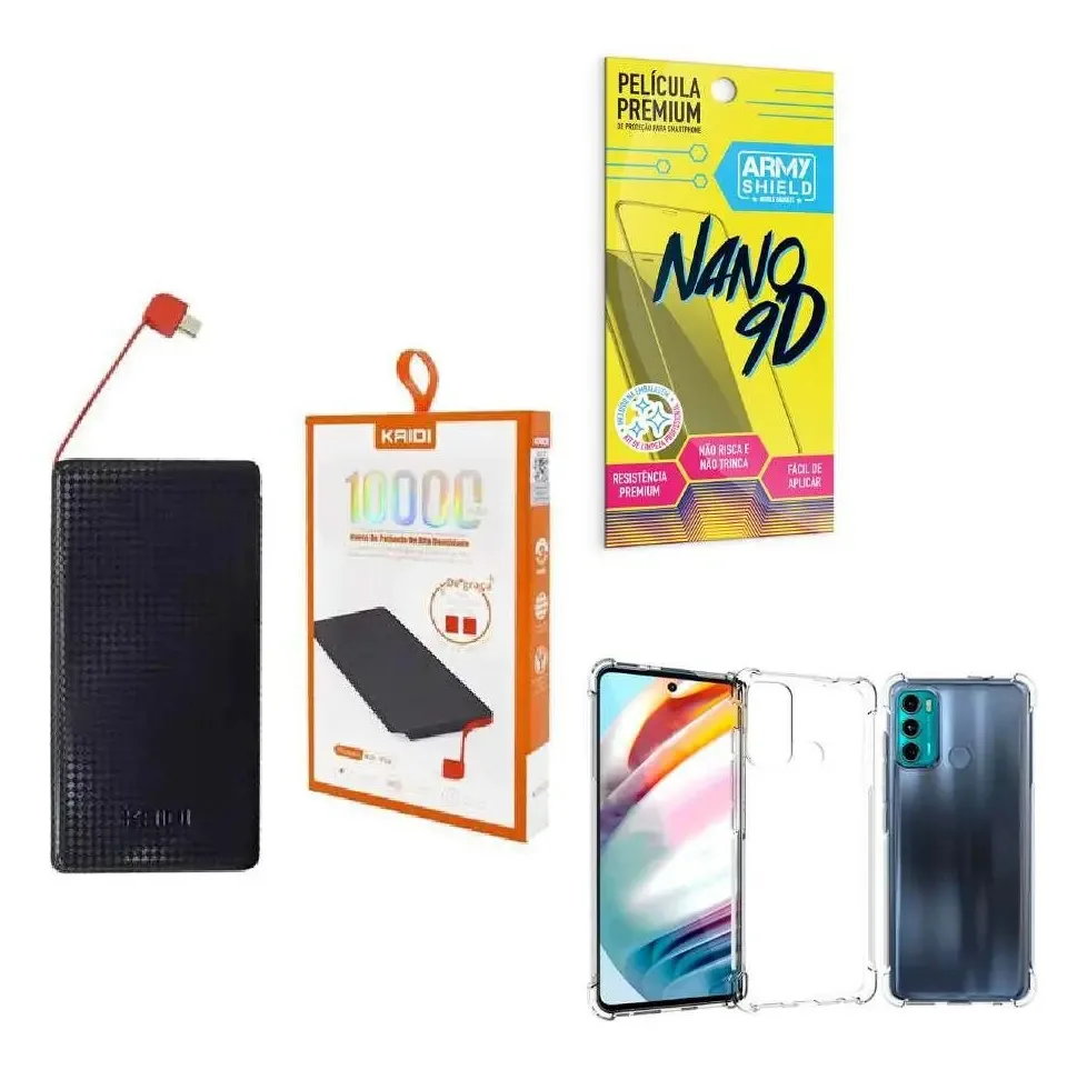 Kit Power Bank 10000mah + Capinha Motorola G60 + Película 9d