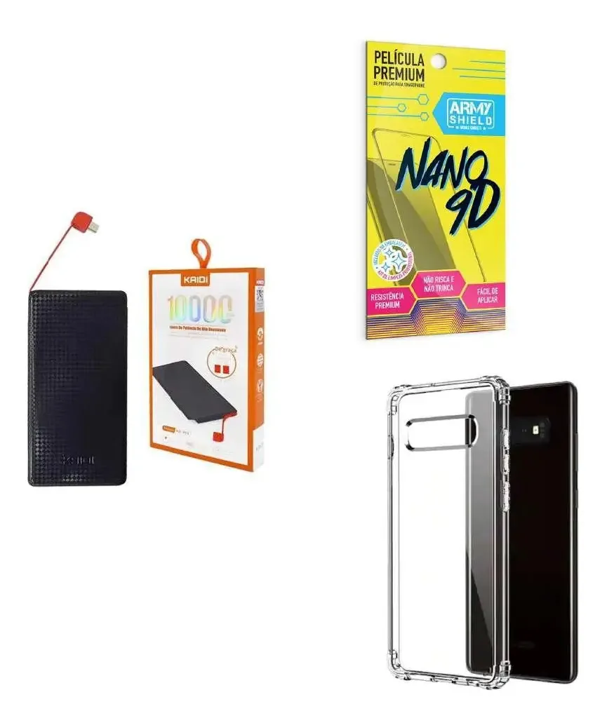 Kit Power Bank 10.000mah + Capinha Samsung S10 + Película 9d