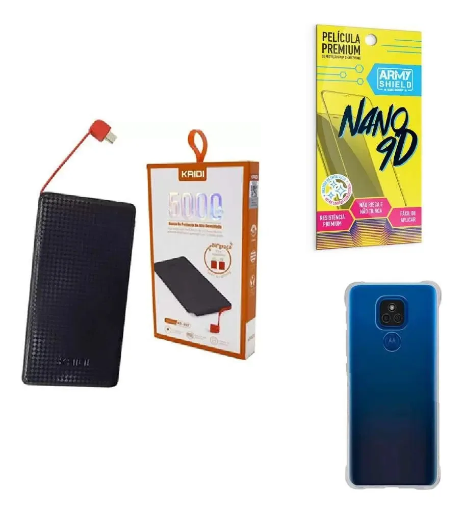 Kit Power Bank 5.000mah + Capa Motorola E7plus + Película 9d
