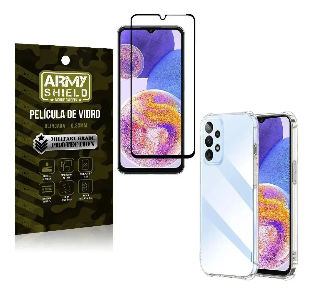 Kit Proteção Total Samsung A23 4g Com Capa E Película 3d