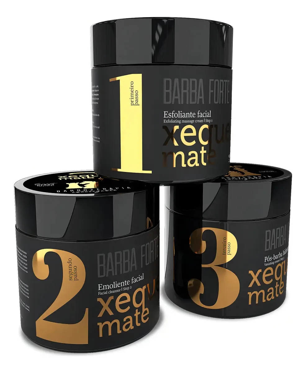 Barboterapia Inteligente Xeque Mate Barba Forte 500g - Kit Tratamento Facial com 3 Produtos