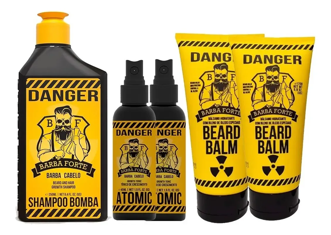 Combo Barba Forte Danger ( 2 Tônico + 1 Shampoo + 2 Balm )