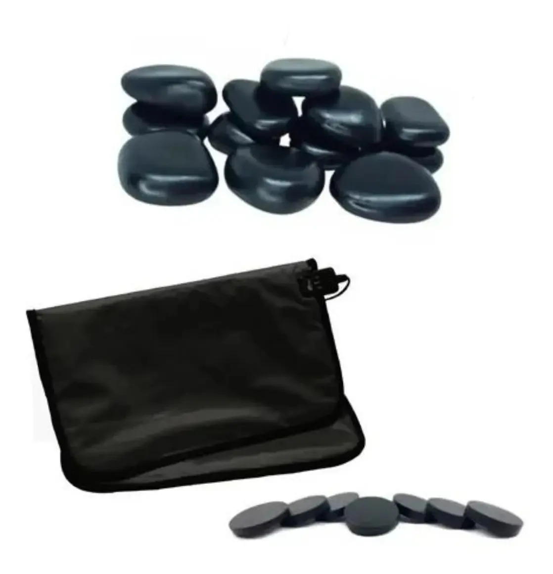Kit de Pedras para Massagem Basalto Vulcânico com Manta e Kit Podal