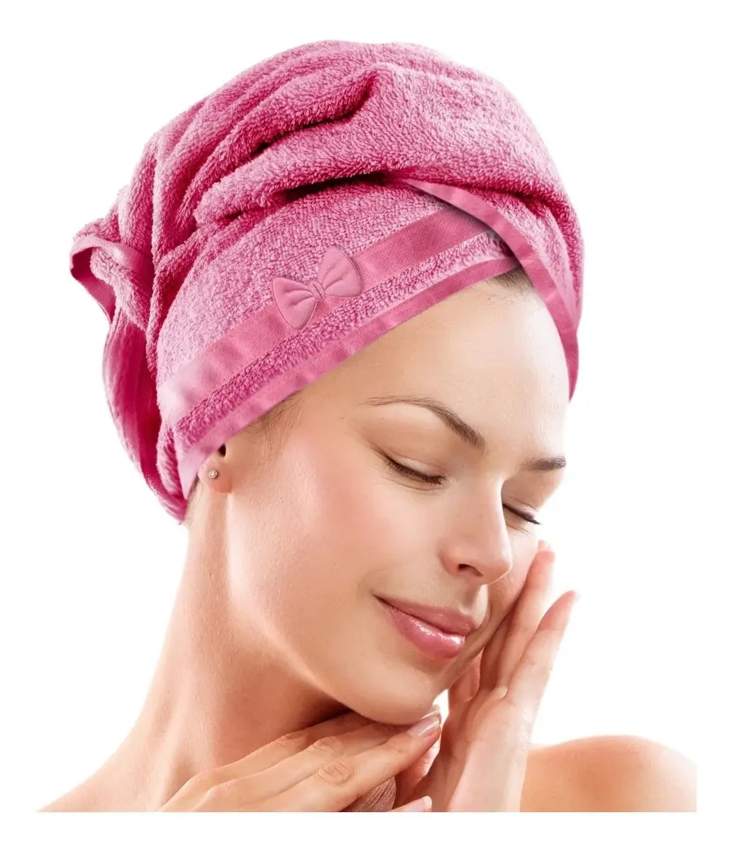 Toca Atoalhada De Secar Cabelo Pós Banho + Cor Pink