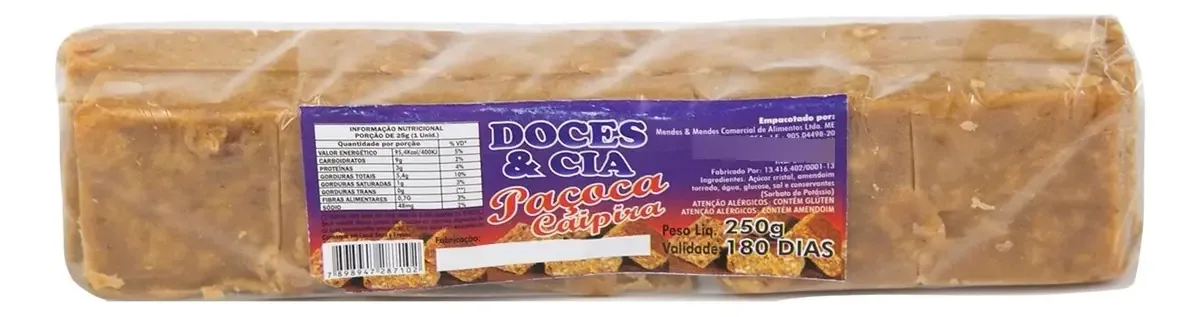 Doce de paçoca caipira amendoim Doces E Cia em sachê 250g