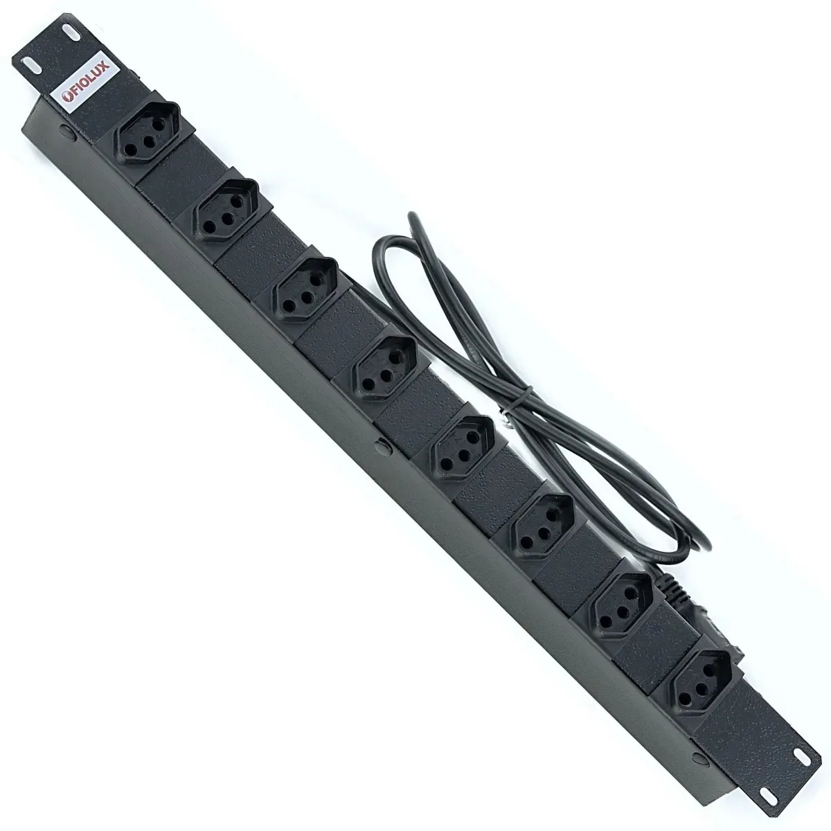 Régua Extensão Tomada Rack Profissional Energia Elétrica Metálico 8 Tomadas Fiolux Preto 110 127 220 Bivolt 110v 127v 220v