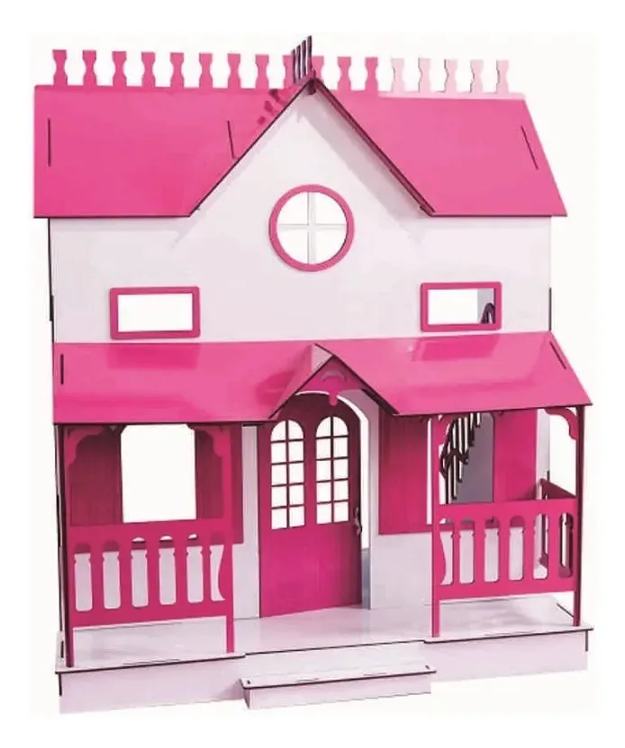 Casa de Bonecas Darama Lían Para Bonecas Barbie MDF Branco e Pink