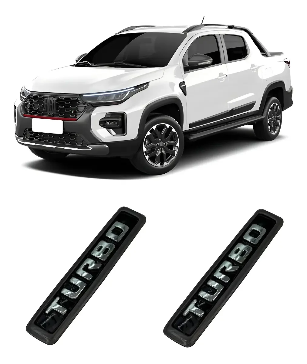 Par Emblemas Turbo Fiat Strada Nova Plaquinha Preto
