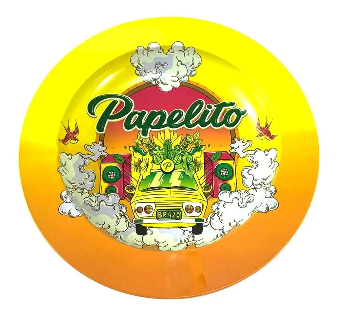 Cinzeiro Papelito Amarelo De Metal 14 Cm Redondo