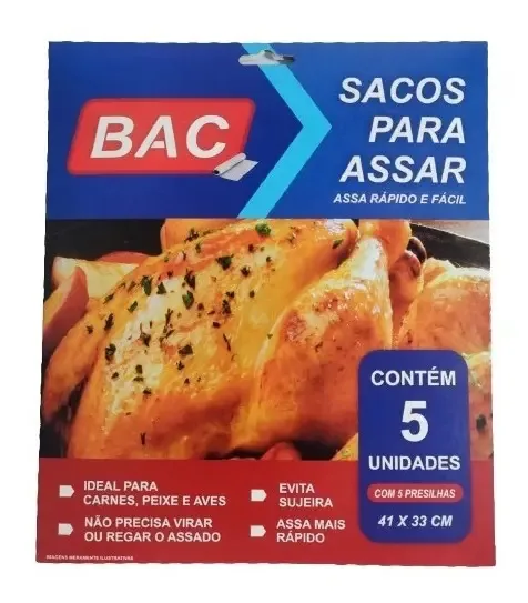 Saco Para Assar BAC Assarápido Poliéster Celofane 41x33cm 5 Unidades