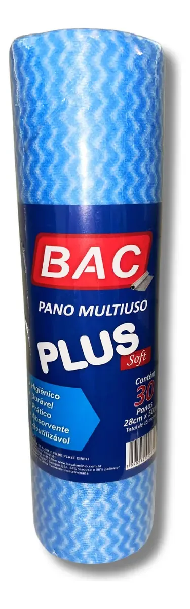 Pano Multiuso Antibacteriano BAC Azul 15m 30 Panos Viscose Poliéster