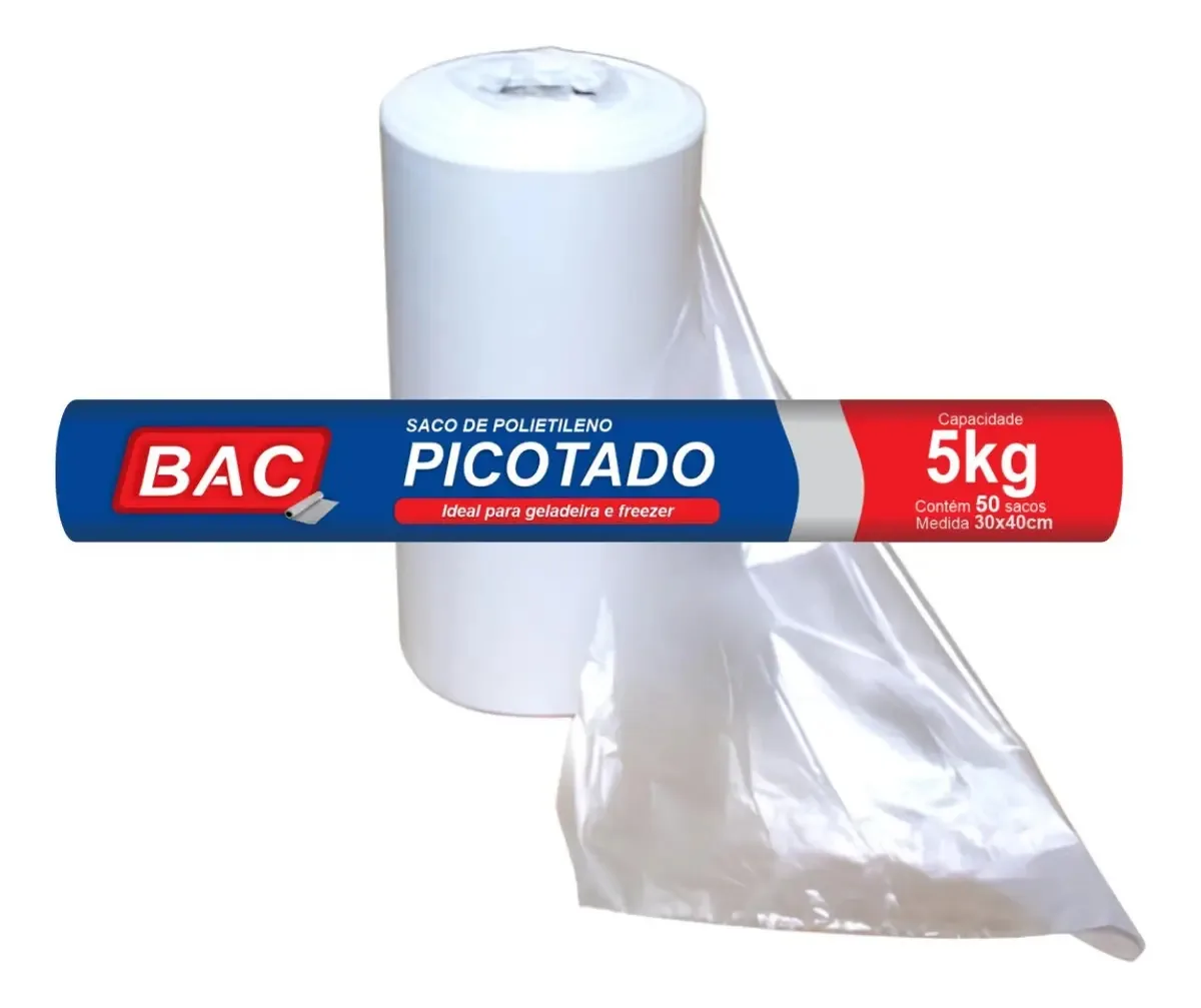 Bobina Picotada 30x40 5kg 50 Sacos Plástico Transparente