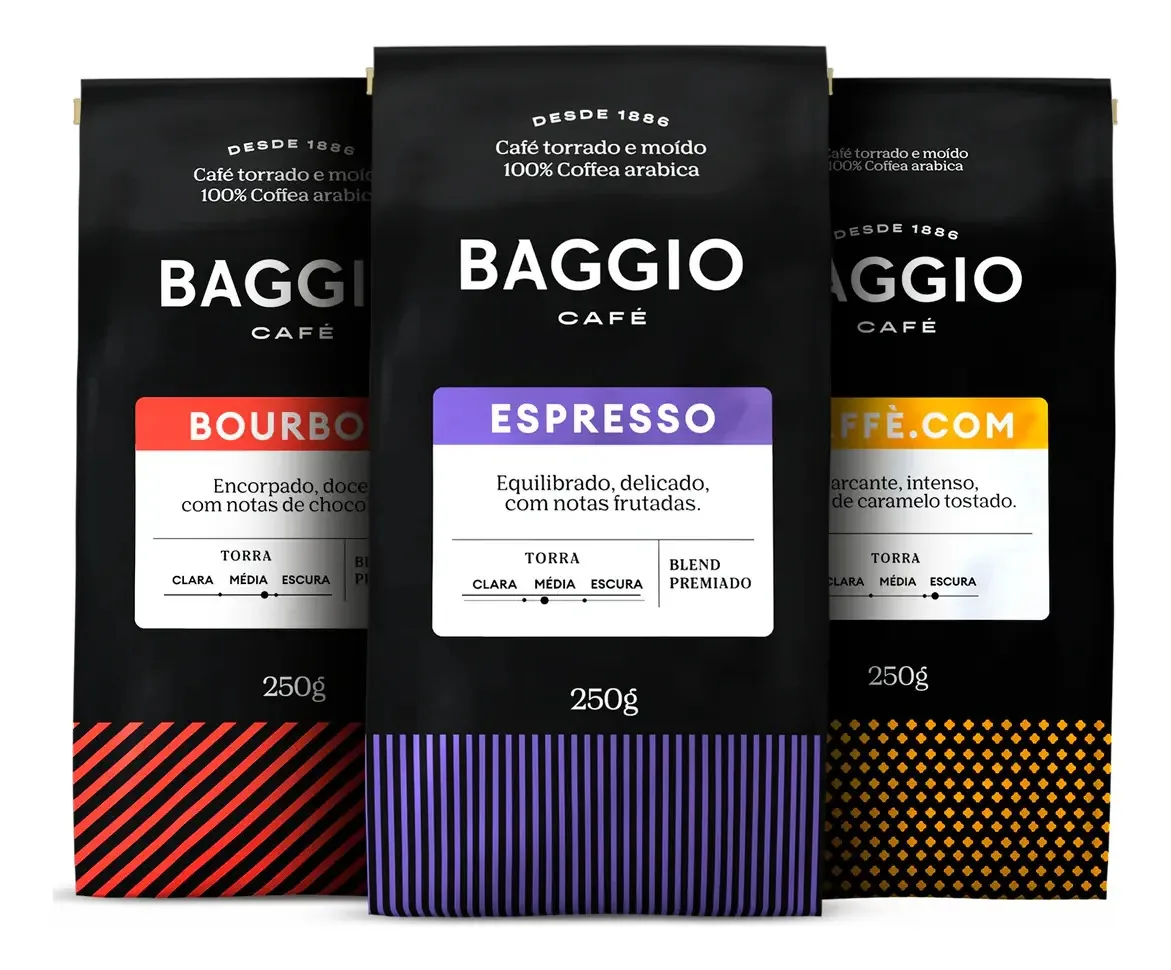 Kit 3 Cafés 250g Baggio Café Torrado E Moído