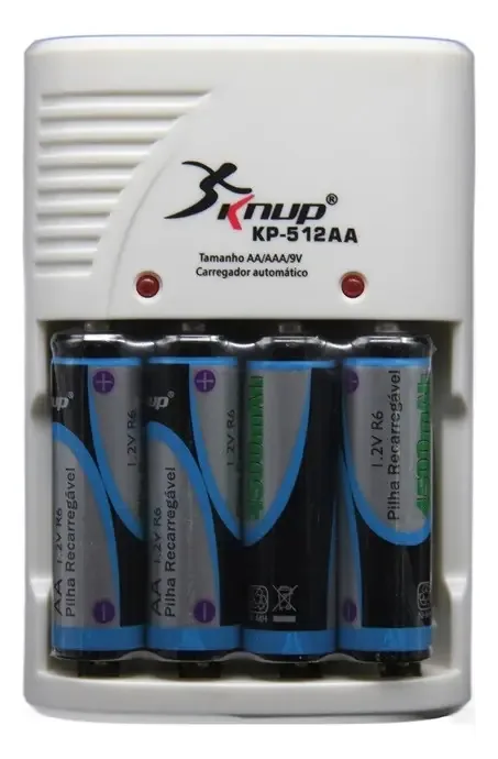 Carregador De Pilhas Knup Bivolt Com 4 Pilhas Aa