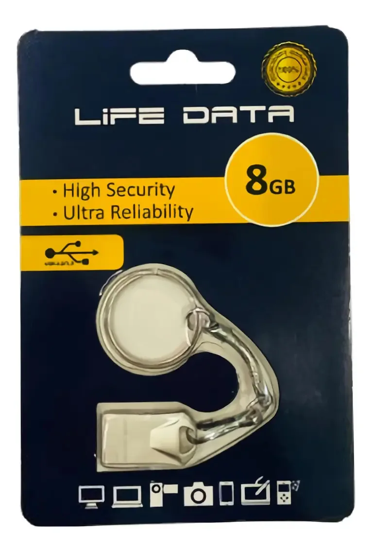 Pen Drive Life Data Chaveiro 8gb 50 Uni. Cor Prateado Liso