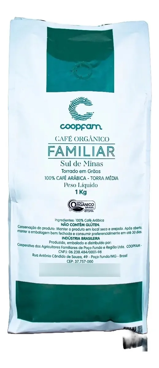 Café Familiar Orgânico Torrado Em Grãos Coopfam 1kg