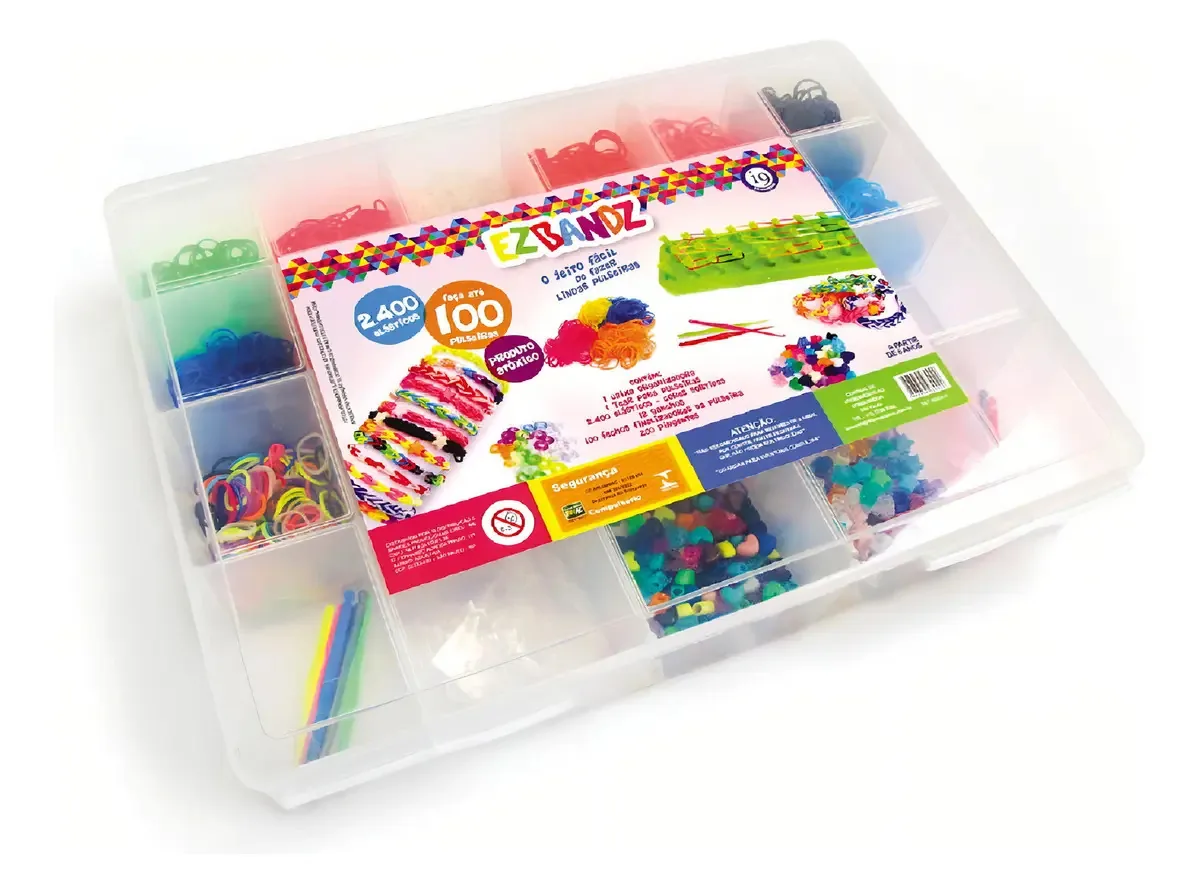 Kit para Fazer Pulseiras da i9 Brinquedos 2600 Peças, com Estojo