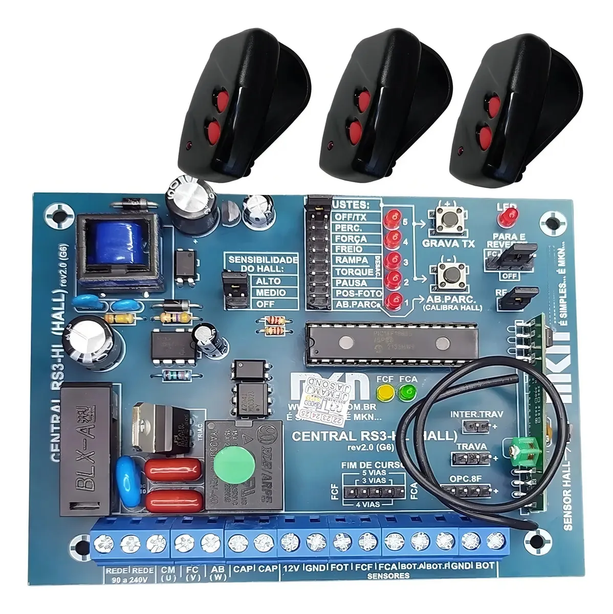 Central Eletrônica Rossi MKN RS3-HALL Motor Portão 433,92MHz com 3 Controles