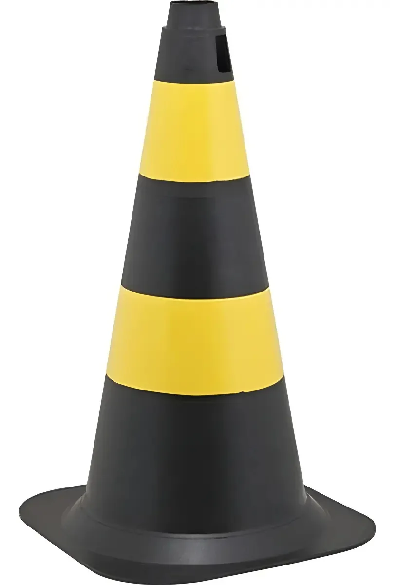 Cone de Sinalização Plastcor 75cm Plástico Preto/Amarelo com Fitas Refletivas