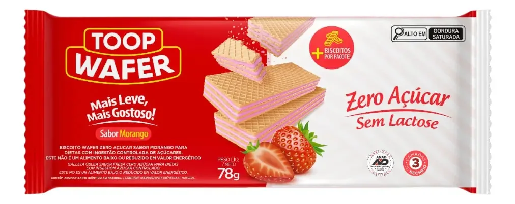 Bisc Toop Wafer Zero Acucar S/ Lactose 78g Morango