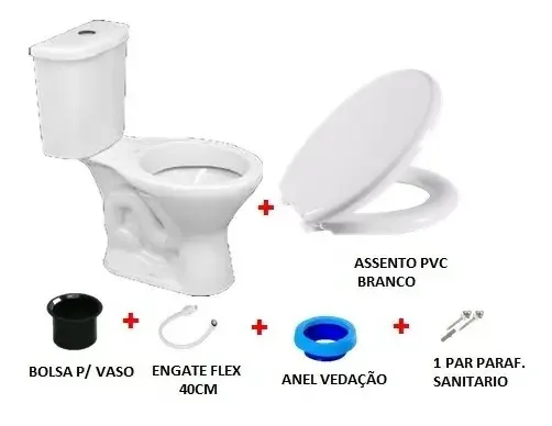 Kit Bacia + Caixa Acoplada + Assento E Acessor Instalação Cor Branco