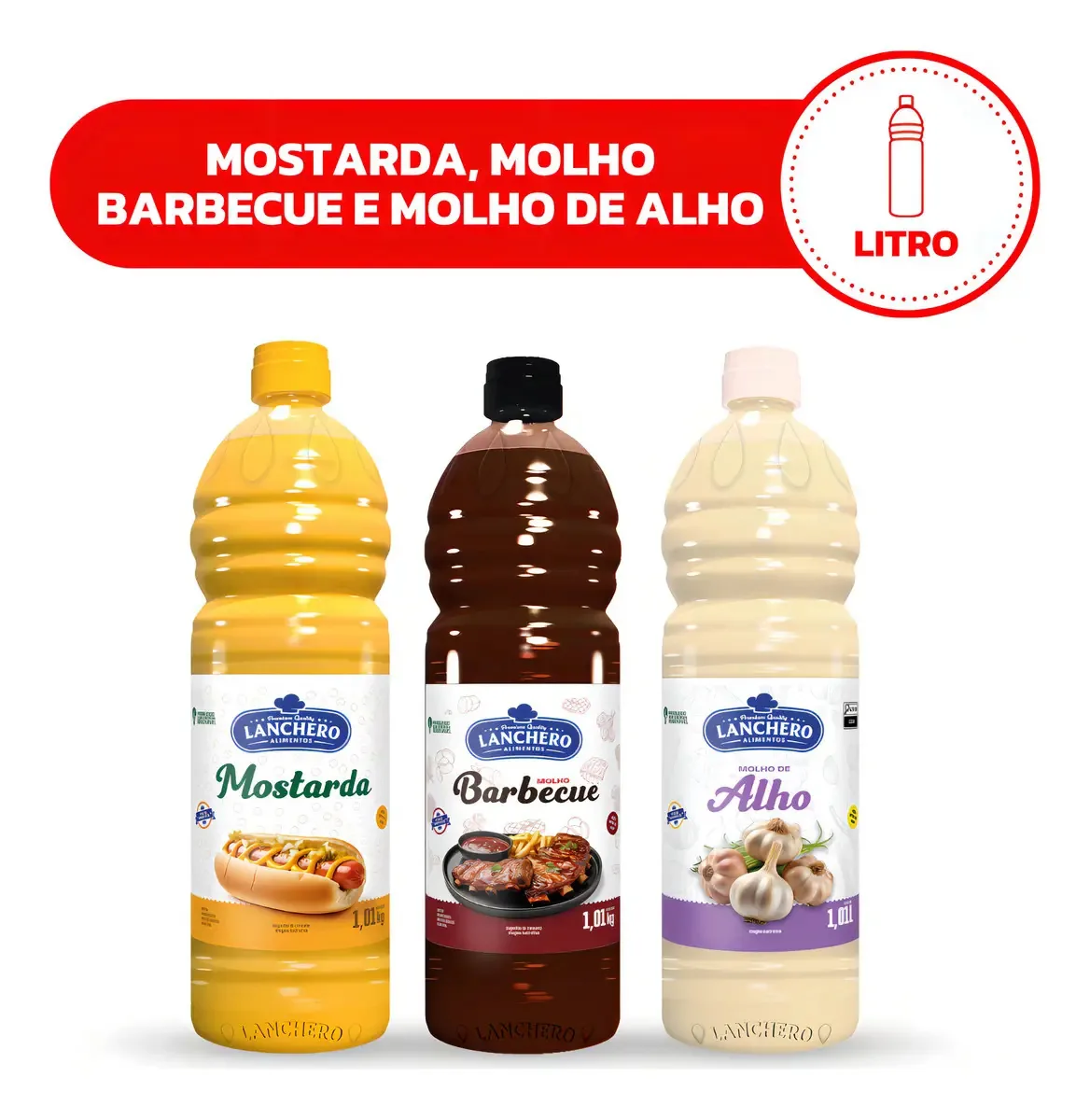 Combo 3 Molhos Lanchero: Alho, Mostarda E Barbecue 1,01kg