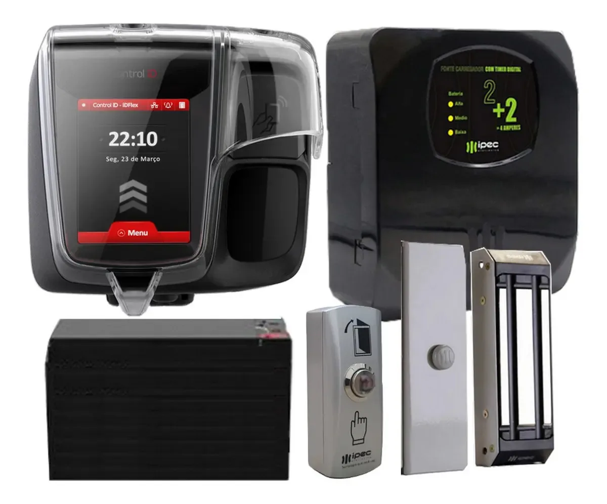 Kit Controle de Acesso Biométrico IDFLEX IP65 Fechadura Magnética 12V