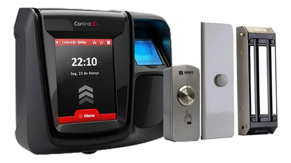 Controle Acesso Idflex Lite Biometria C/ Eletroima Botoeira Cor Preto