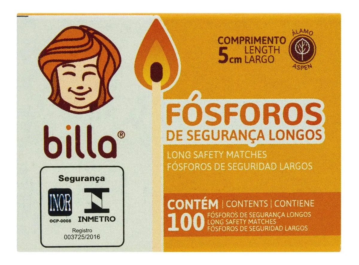 Fósforo De Segurança Longo Billa 5cm 100 Unidades