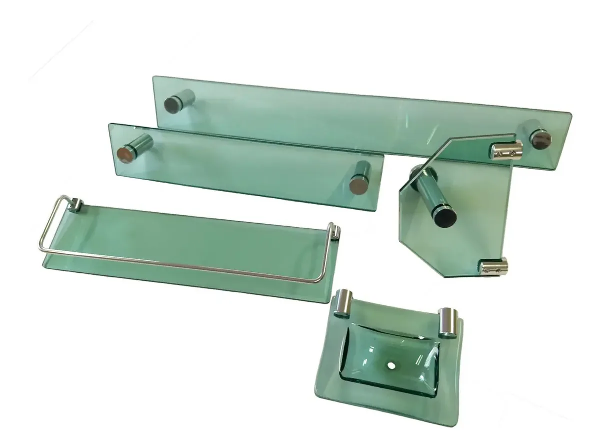 Kit Acessórios Para Banheiro Reto Com Grade Max Vidro Verde