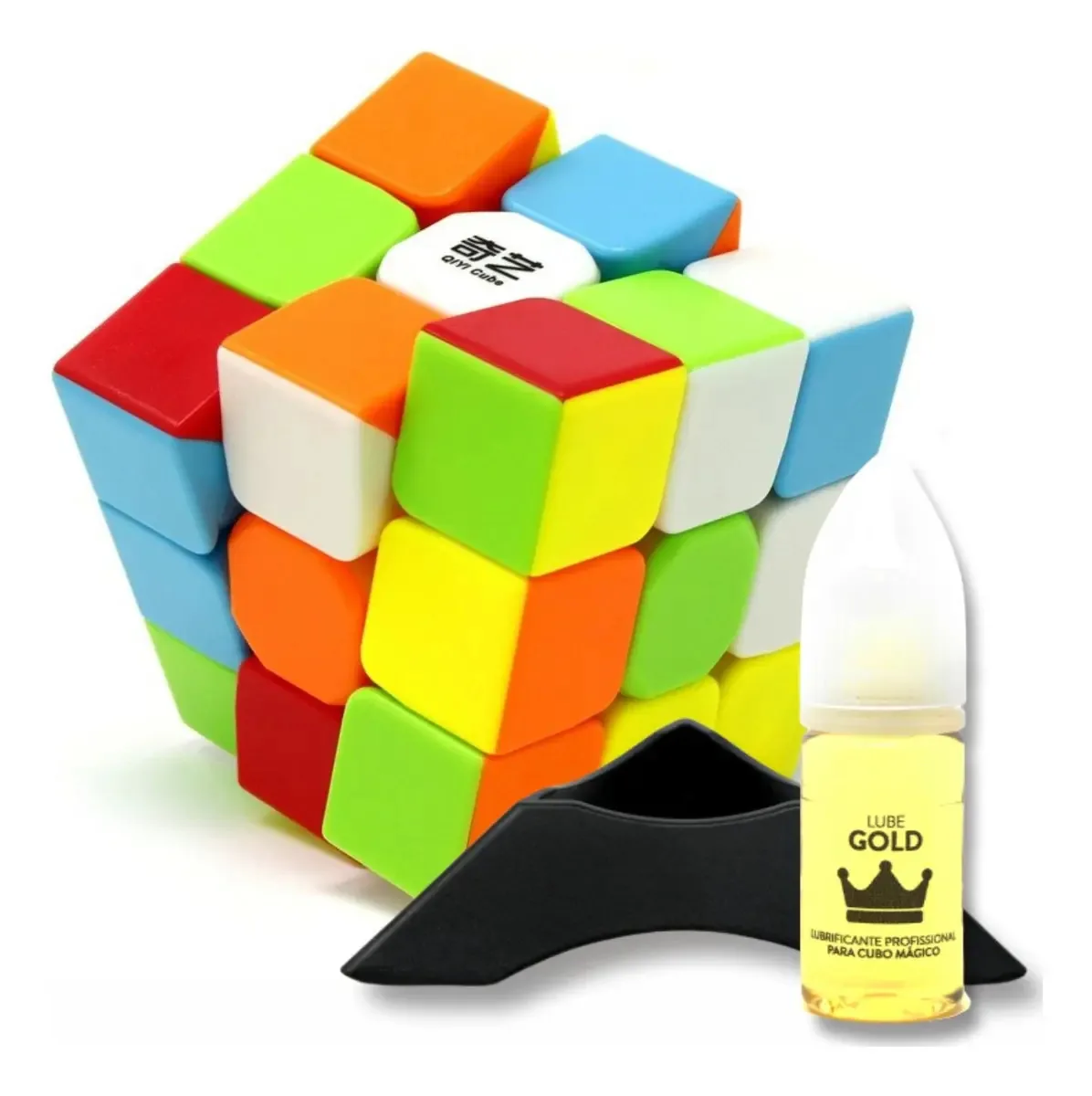 Cubo Mágico 3x3 Qiyi Warrior Profissional Colorido + Lube Gold + Base