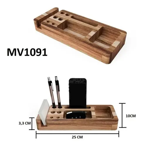 Organizador De Mesa De Escritório Kondo Madeira Teca