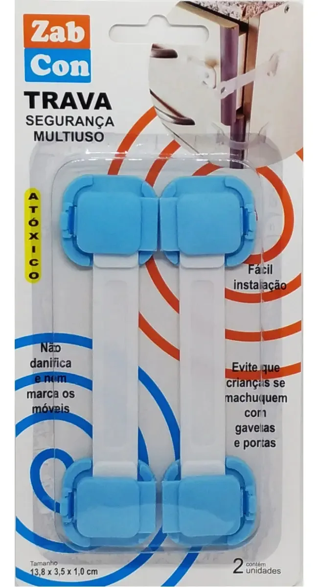 Kit 02 Travas Segurança Bebê Gaveta Armário Azul Bco