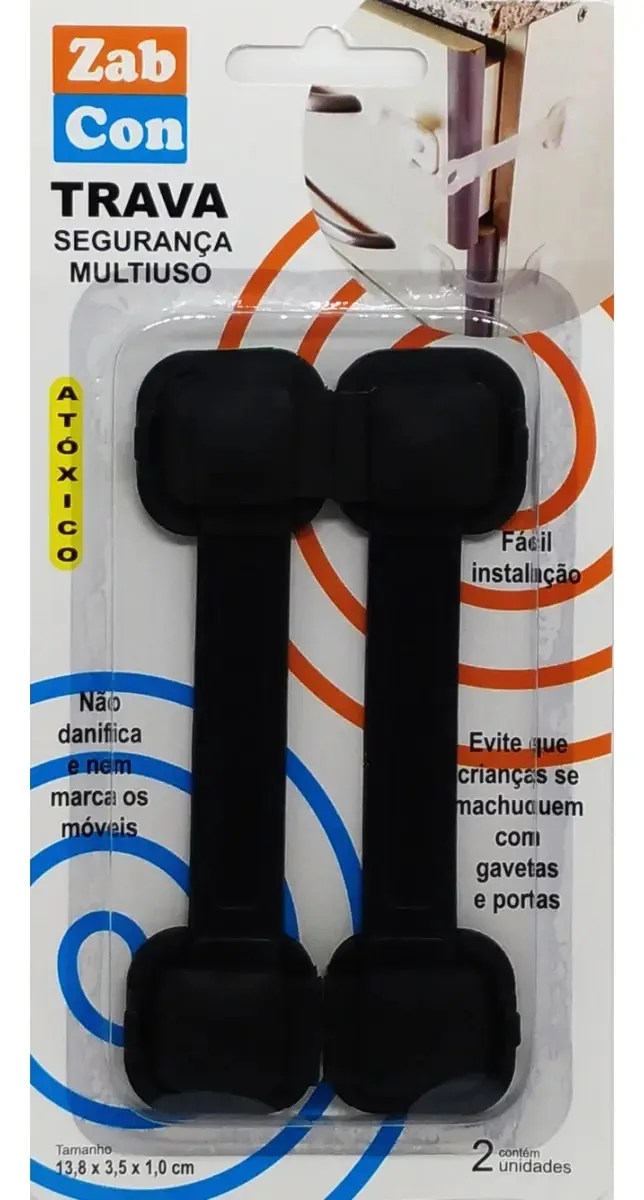 Kit 02 Travas Segurança Bebê Gaveta Armário Preto