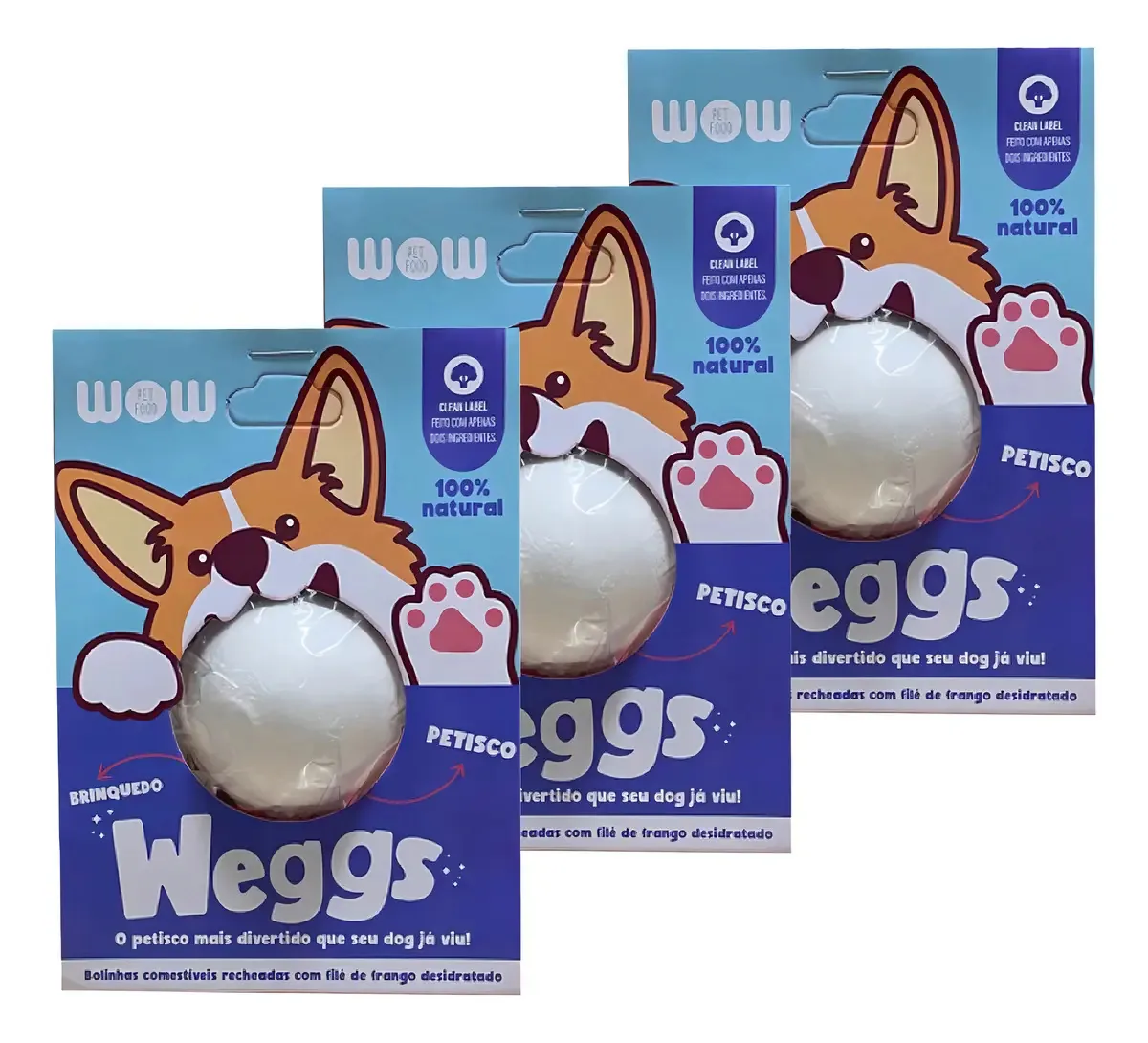 Petiscos Naturais Para Cães Weggs Frango Crocante 3 Unid