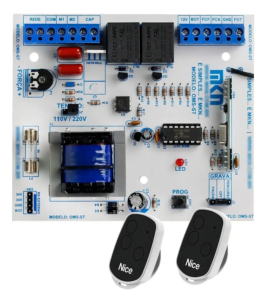 Placa Oms-st Mkn + 2 Controles Para Motor De Portão Omegasat