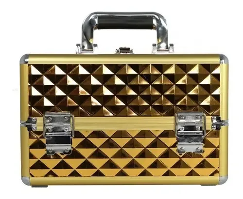 Maleta Profissional De Maquiagem Luxo Diamante - Cor Dourado